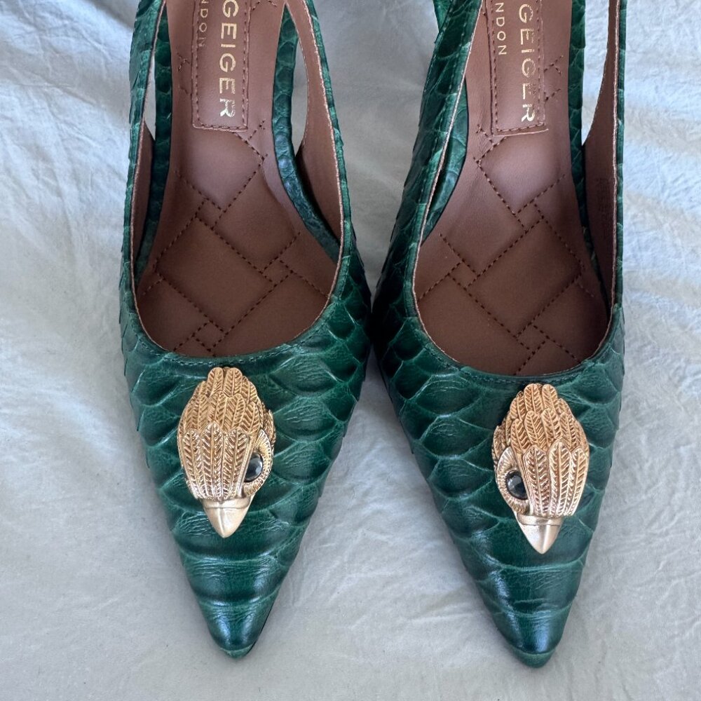 Kurt Geiger Dark Green Textured Slingback Pumps with Gold Accent - Picture 7 of 7